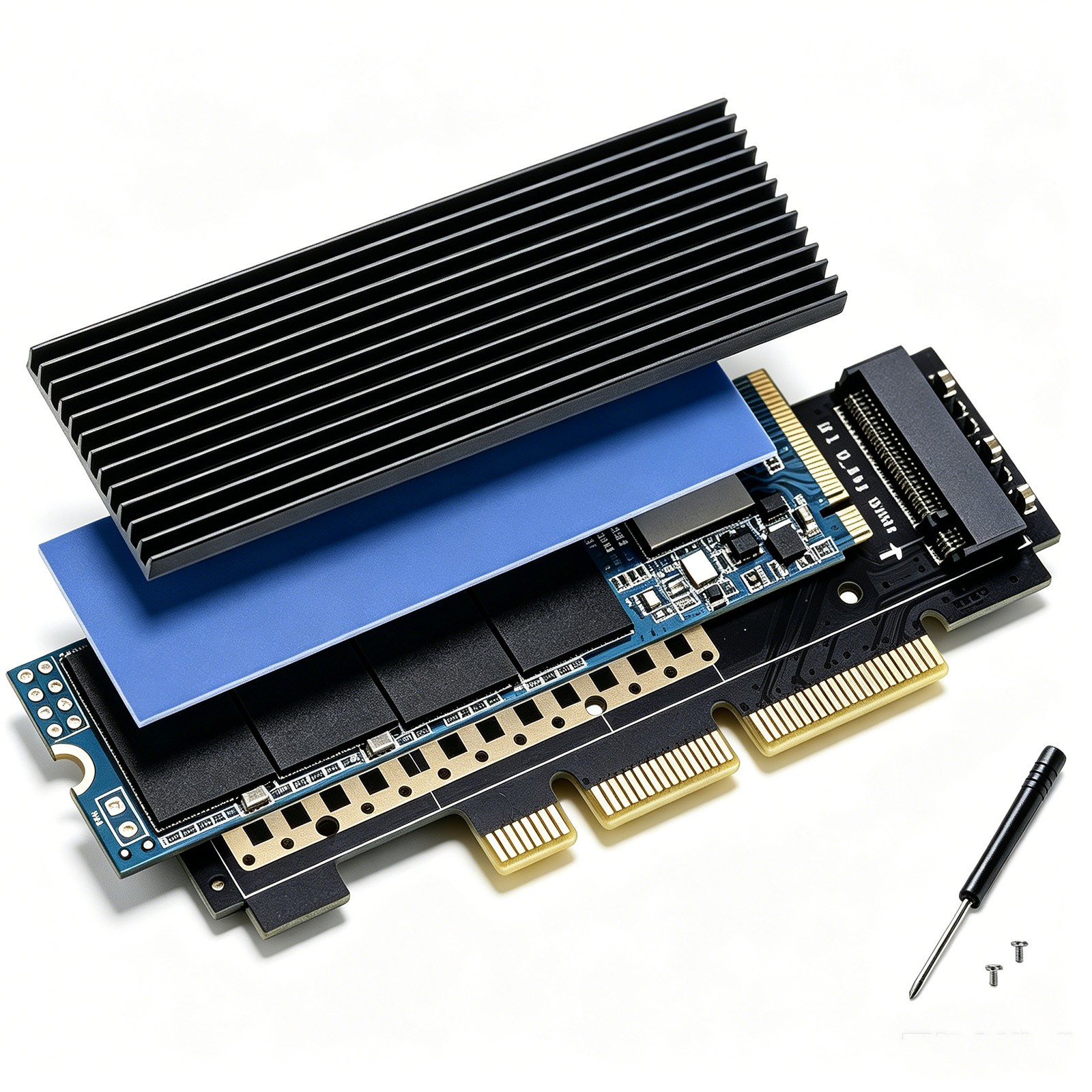 M.2 NVMe (M-Key) SSD to PCIe 3.0 X16/X8/X4 Card with Aluminum Heat Sink