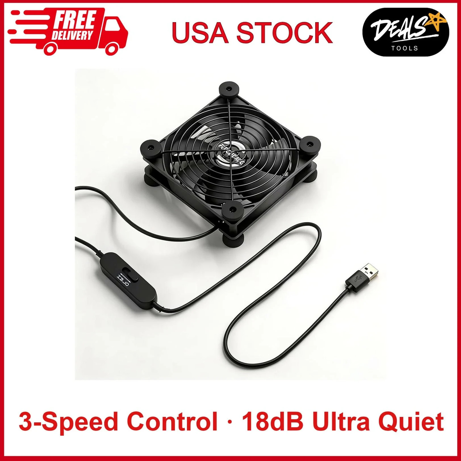 120mm USB Computer Cooling Fan 5V 12V, 3-Speed 18dB Quiet For DVR Router Cabinet