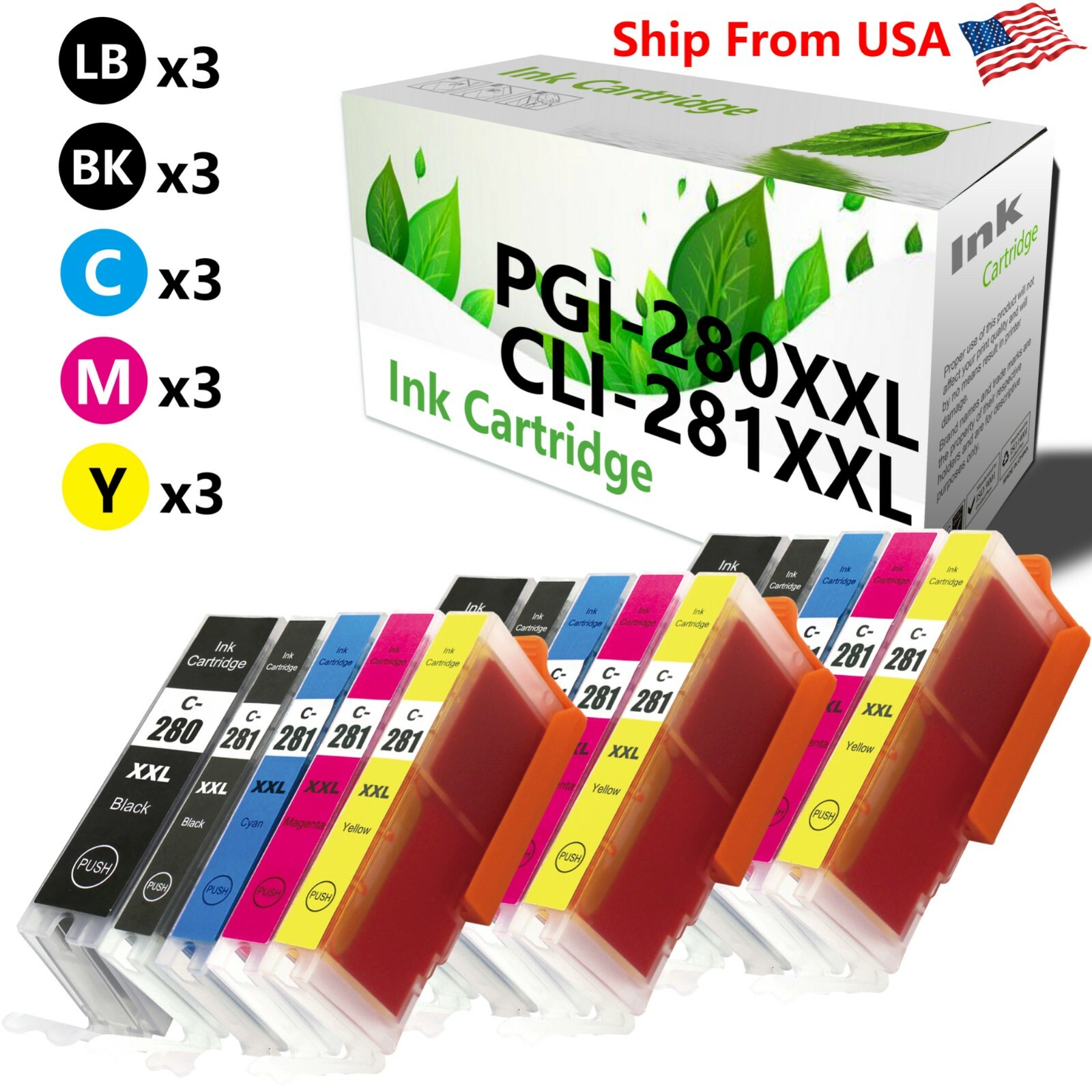 15PK PGI280 XXL CLI281XXL Ink Cartridge for PIXMA TR7500 TR7520 TS8120 Printer