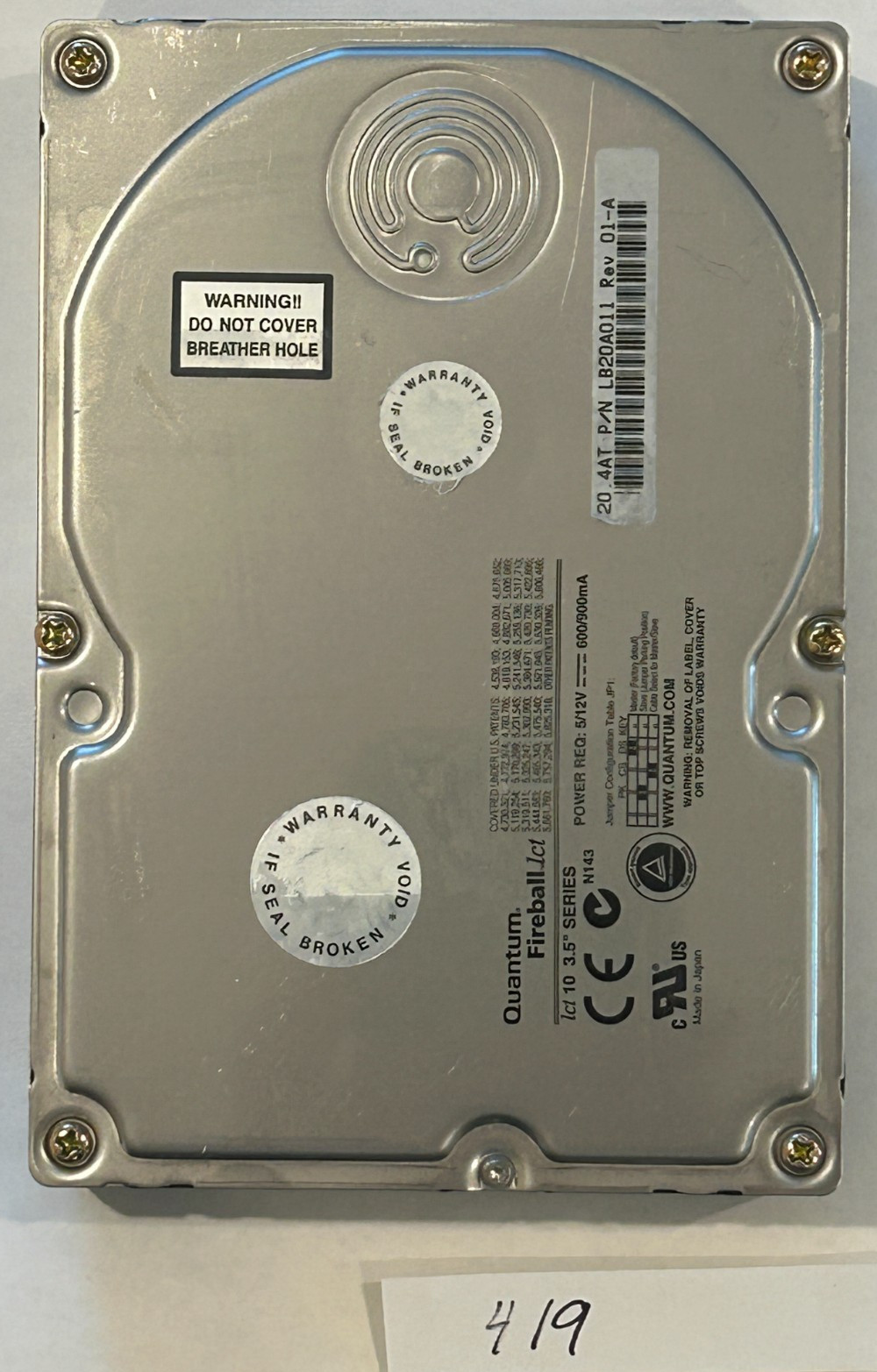 Tested - Quantum Fireball lct 10 LB20A011 20.4GB 3.5" IDE PATA ATA-66 HDD