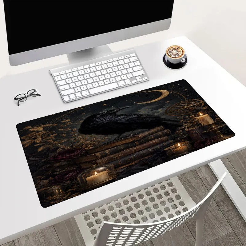 Raven Dark Academia Mouse Pad 24x14in Large Desk Mat Gothic Moon Book Decor