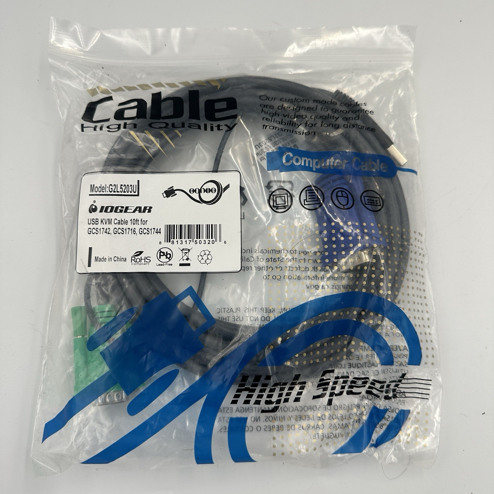 IOGEAR USB KVM Bonded Cable 10-Feet with USB and VGA Connections (G2L5203U)