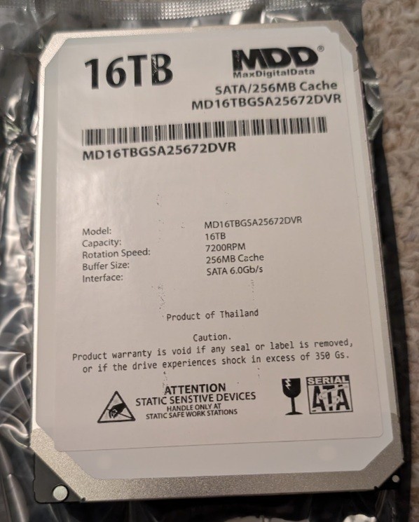 MDD 16TB 7200RPM SATA 6Gb/s 3.5" NAS Surveillance HDD Tested SMART Good 256MB
