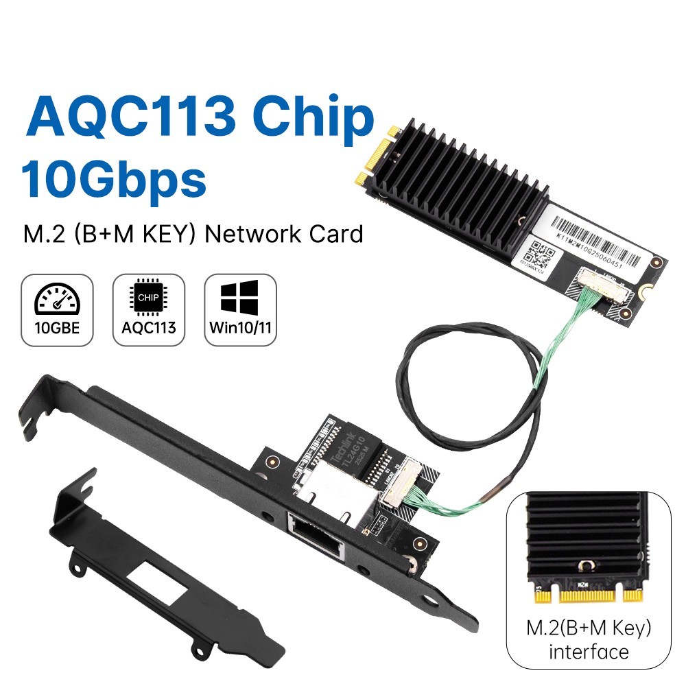 AQC113 10G Ethernet NIC M.2 B+M Network Adapter with RJ45 10Gbe Port for Desktop