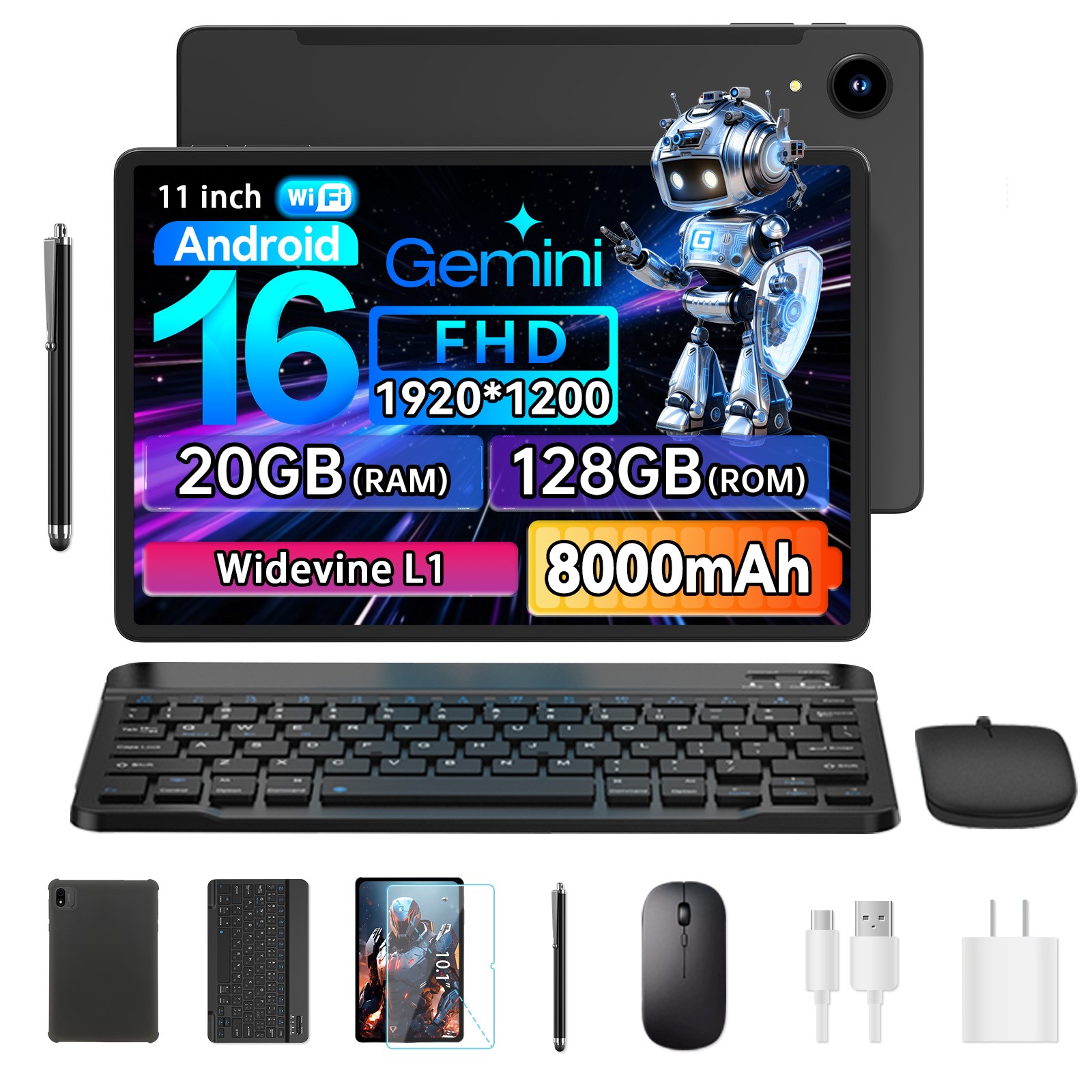  11inch Android 16 WiFi Tablet sets 20GB RAM 128GB 8-Core with Keyboard & Mouse