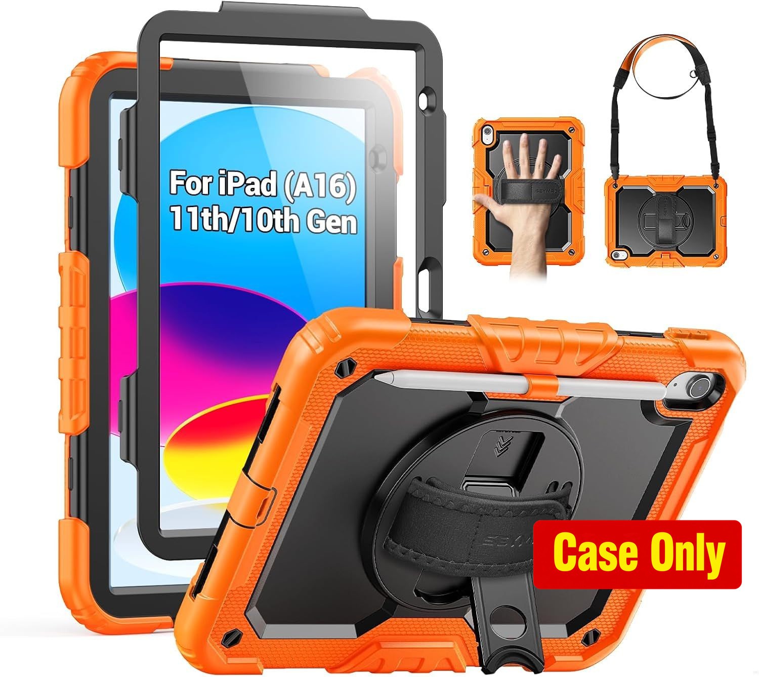 Case for iPad 11th/10th Generation 10.9", Shockproof, Black/Orange