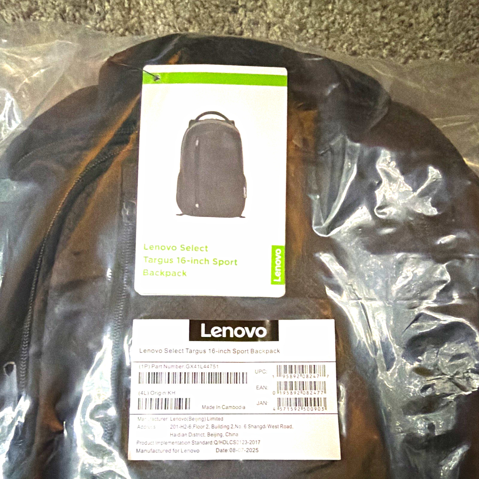 Lenovo Select Targus Sport Backpack 16in Laptop Black GX41L44751