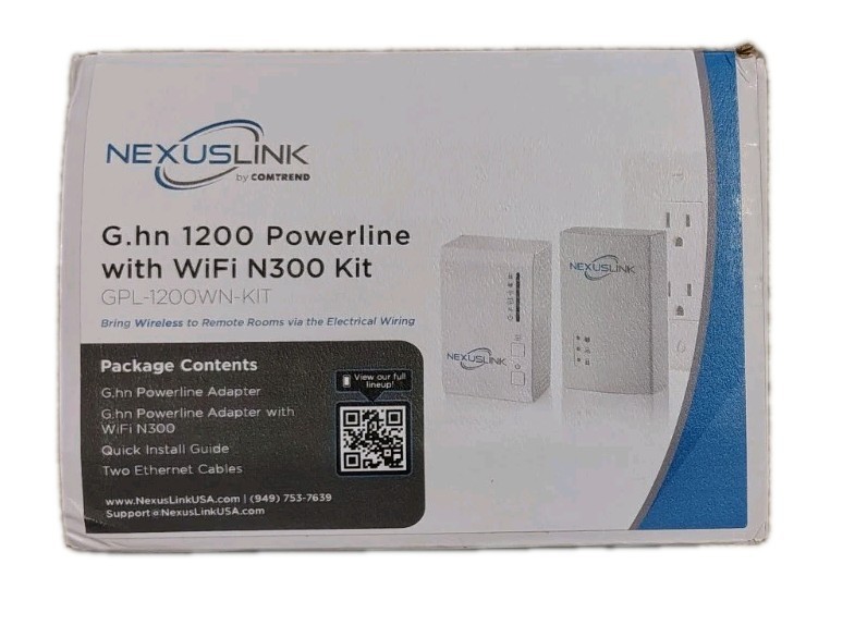NOB Nexus Link G.hn 1200 Powerline W/WiFi N300 Kit GPL-1200WN Kit (White) 