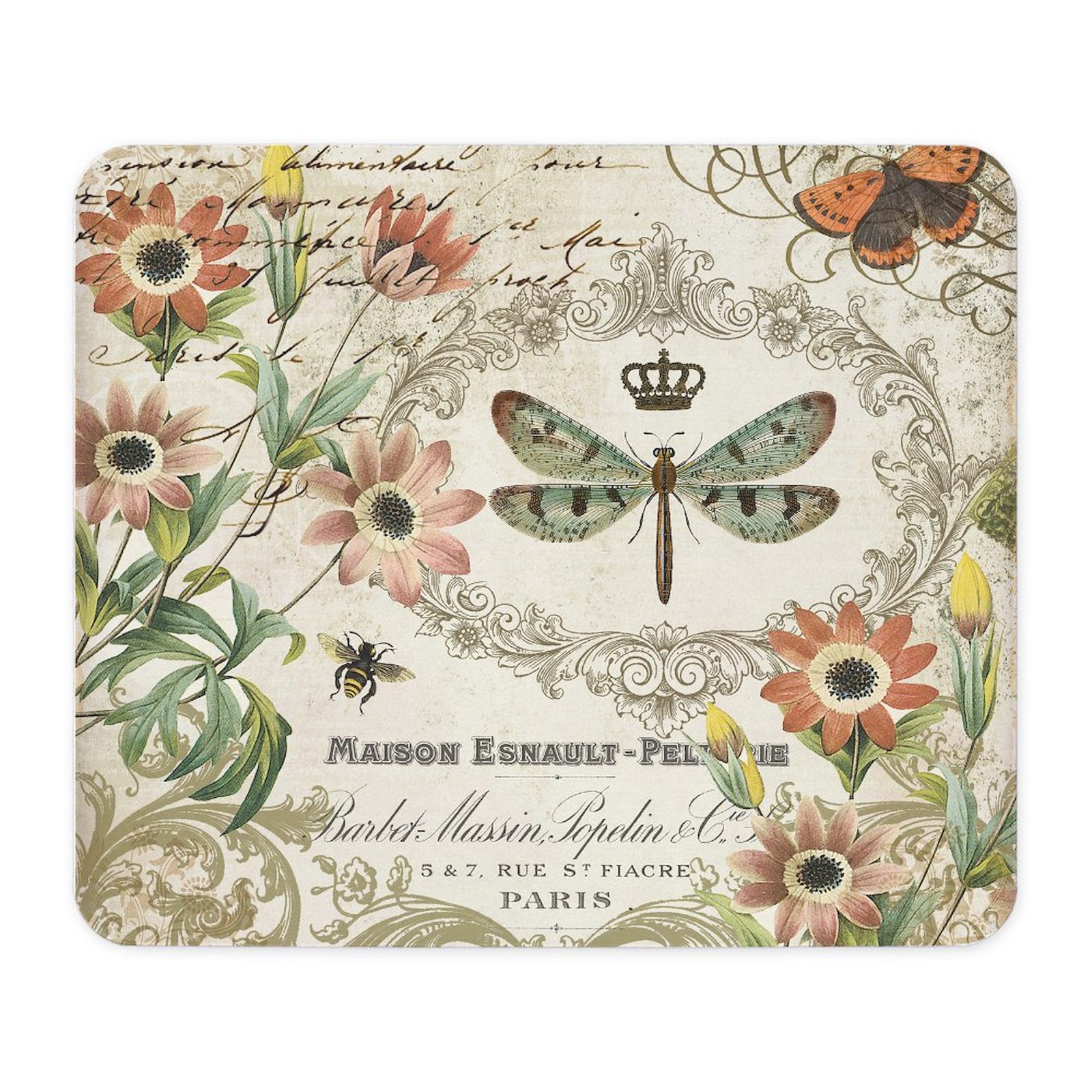 CafePress Modern Vintage French Dragonfly Mousepad  (1053476480)