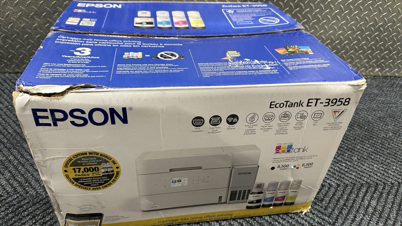 Epson EcoTank ET-3958 Wireless Printer - New (4 Pages Printed)