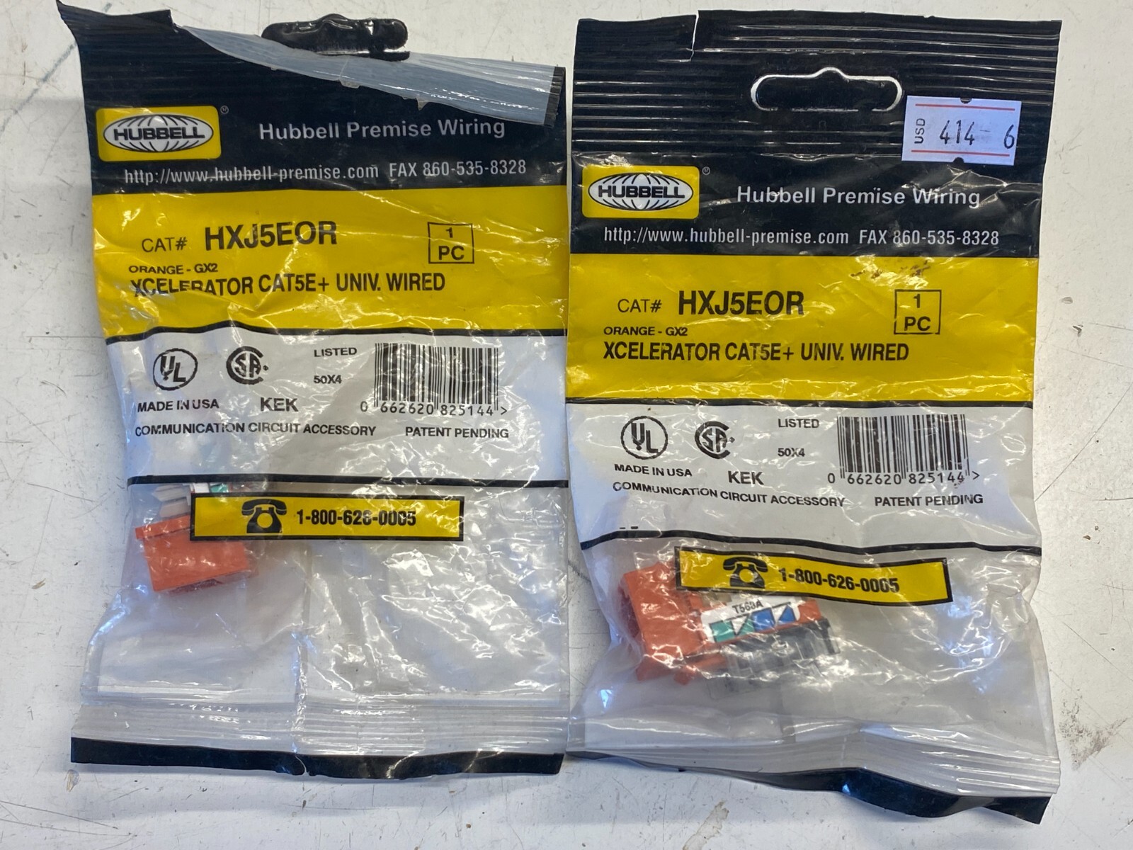 2 Pack HUBBELL HXJ5EOR CAT5e+ XCELERATOR GX2 UNIV Wired Data Port Orange HXJ5E0R