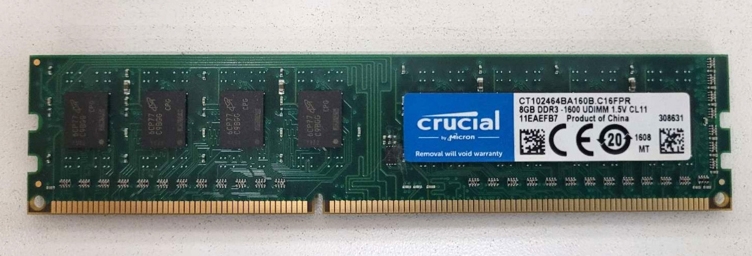 Crucial Micron 8GB DDR3 1600MHz UDIMM Desktop RAM CT102464BA160B.C16FPR CL11.