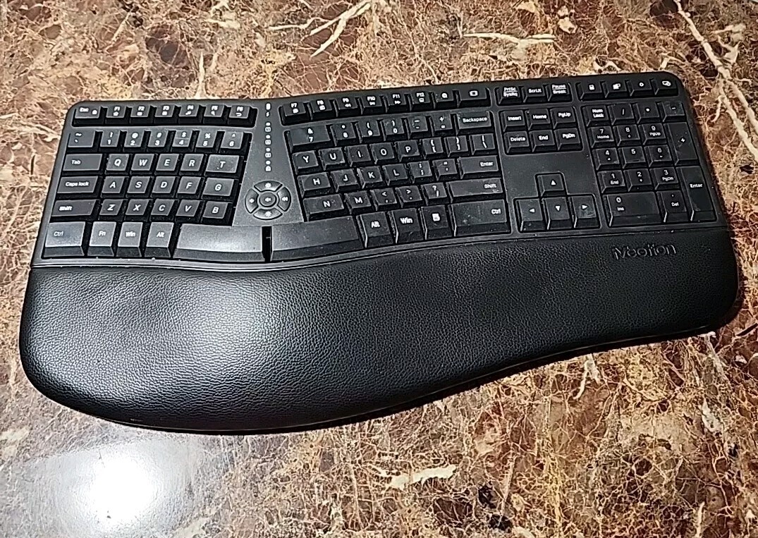 Meetion DirectorW Ergonomic Wireless Split Keyboard – Cushioned Wrist, USB Dong.