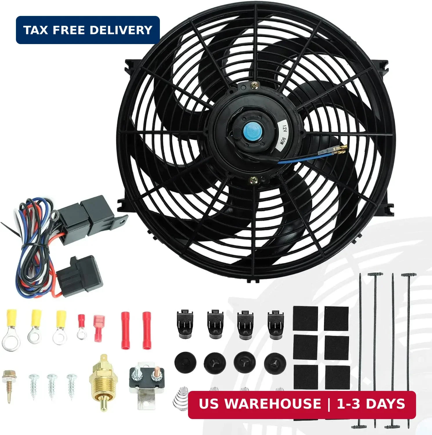 14" Universal Electric Radiator Cooling Fans + Thermostat Relay & Mount Kit