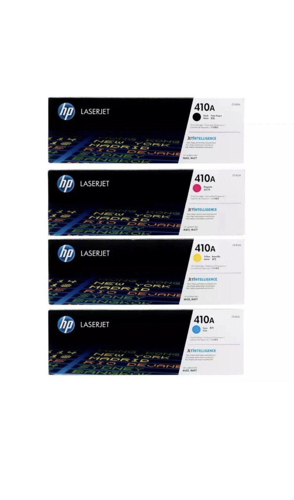 HP 410A Toner 4-Pack | Black Cyan Magenta Yellow | For M477fdw M452dn