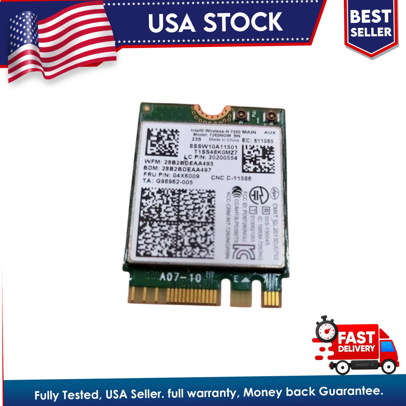 Lenovo 7260NGW Intel Dual Band Wireless-AC WiFi Card 04X6007 Bluetooth 4.0Tested