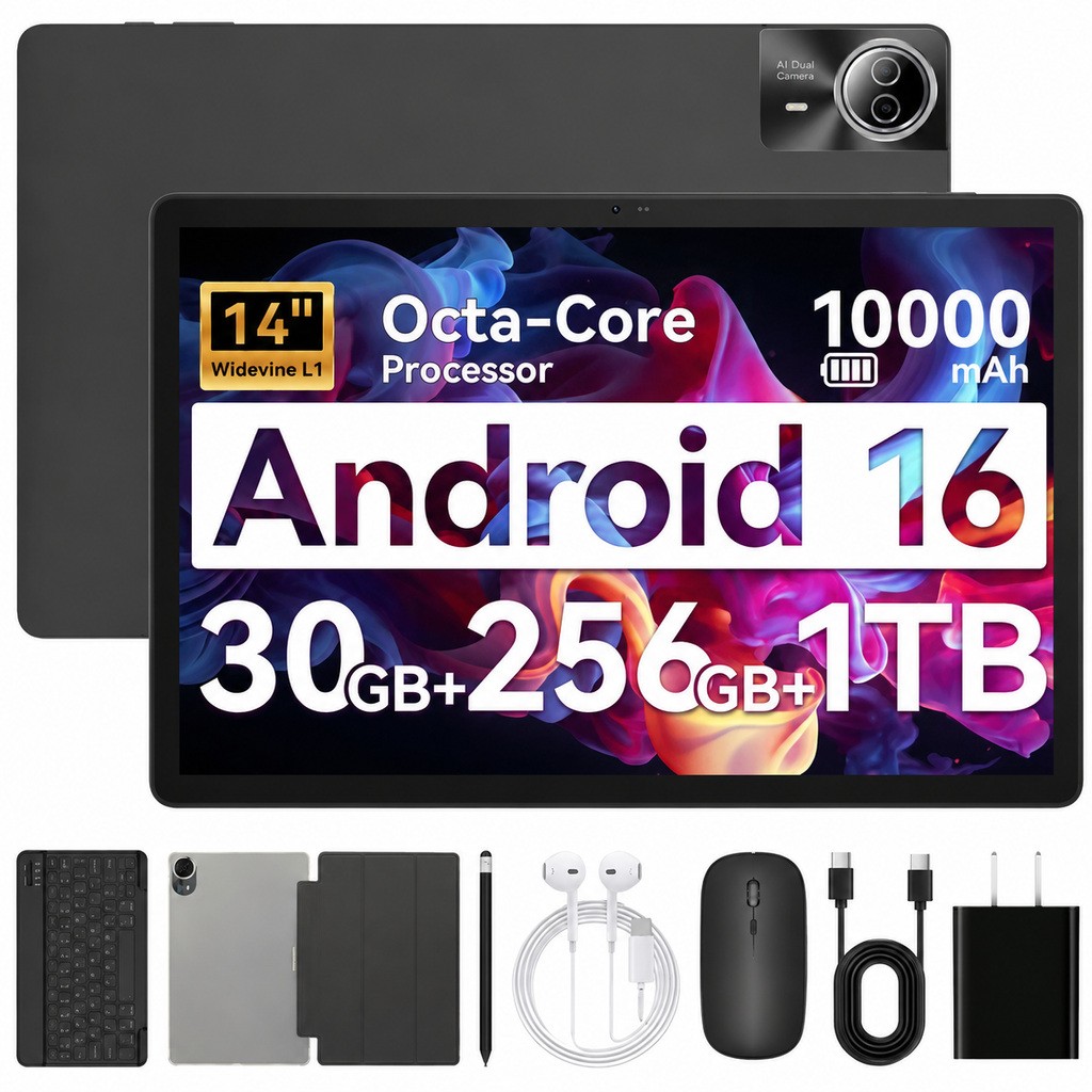 PC Tablet 14.1" FHD Touch Android 16 Gaming Tablet 256GB ROM Octa-core A733 Wifi