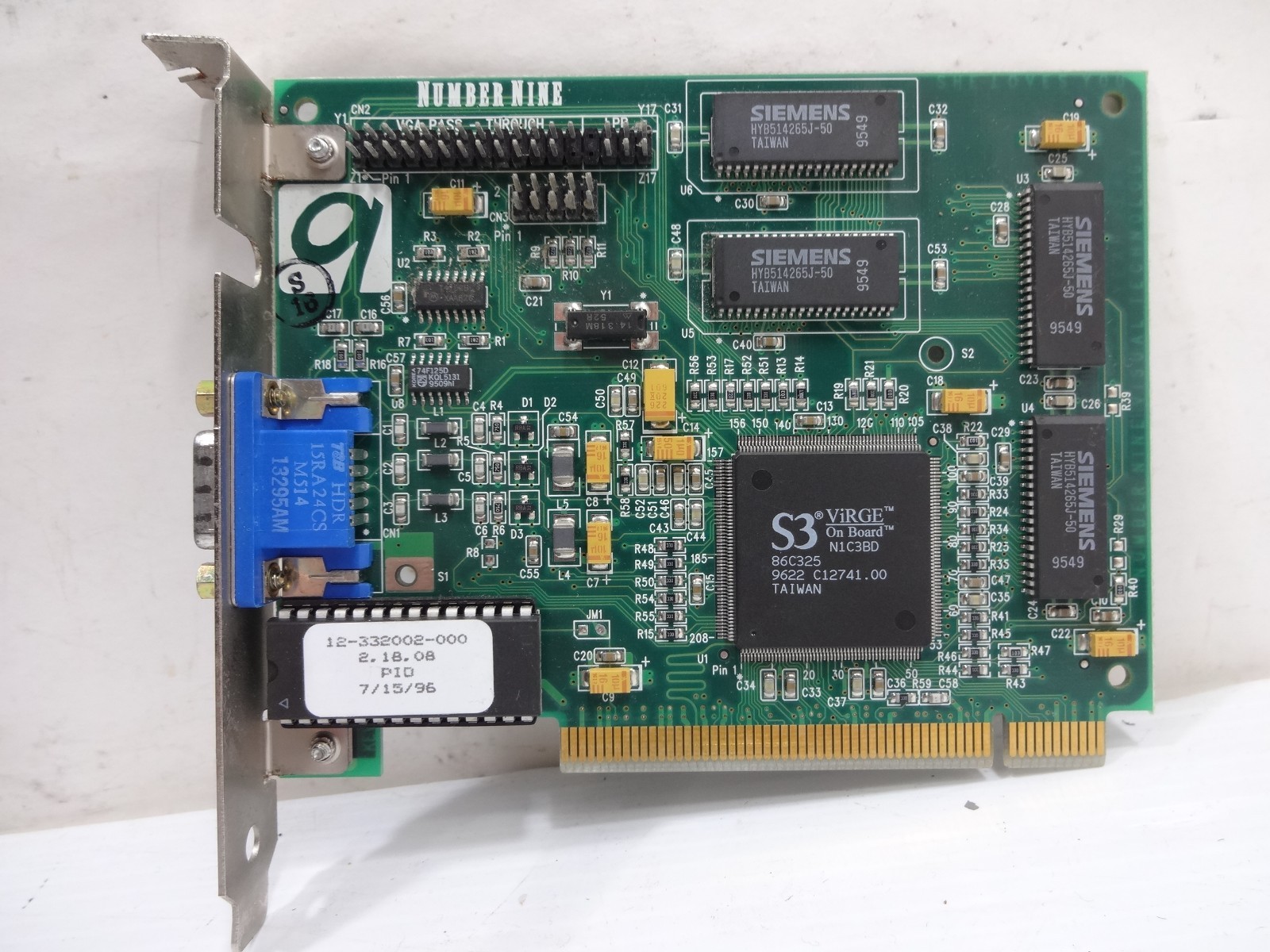 Number 9 S3 Virge 2 Mb PCI Video Card 12-332002-000 Siemens Memory Retro Gaming