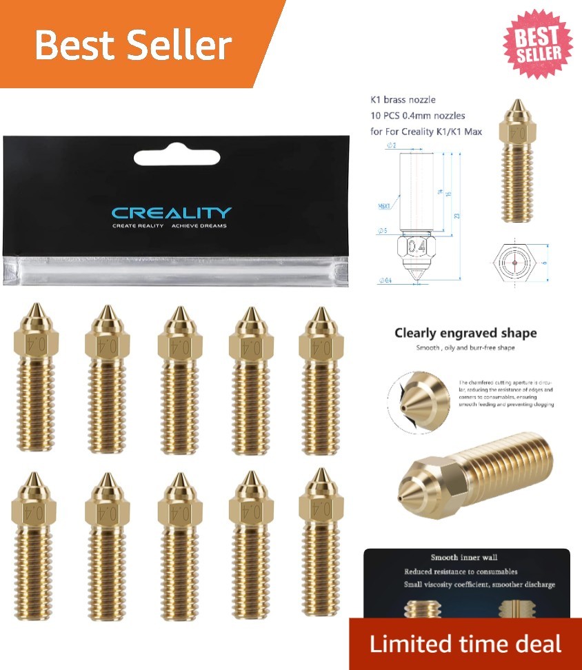10PCS 0.4mm Brass Nozzles for Superior 3D Printing Performance - Compatible K1
