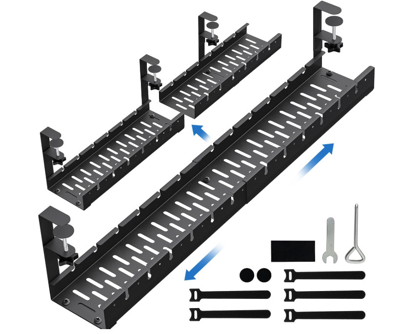 Bandeja cables escritorio extensible sin taladro metal con abrazadera 31" negra