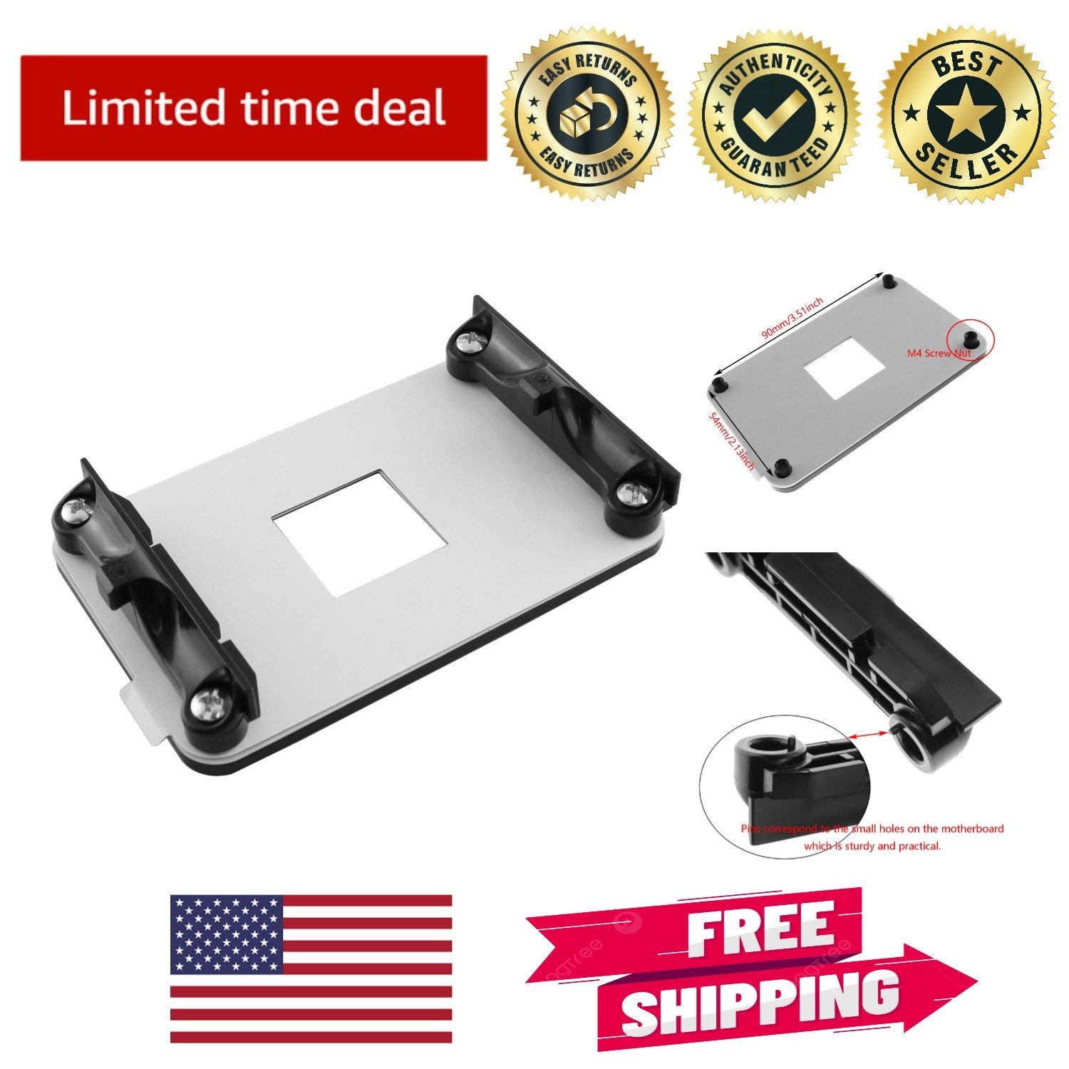 Compact AMD AM4 CPU Bracket - Efficient Heat Dissipation, Black/White
