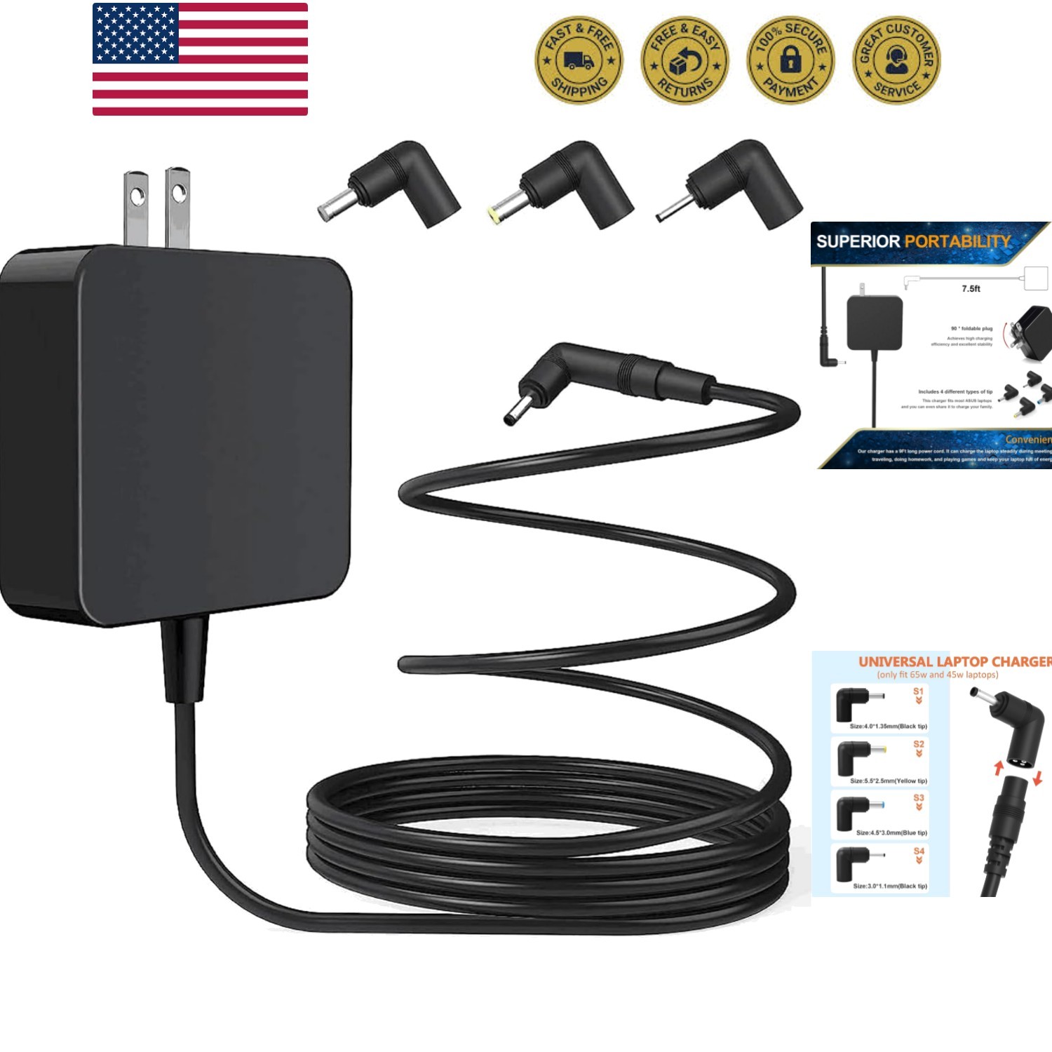 Compact 65W 45W 33W Power Adapter for Asus Zenbook and VivoBook Series