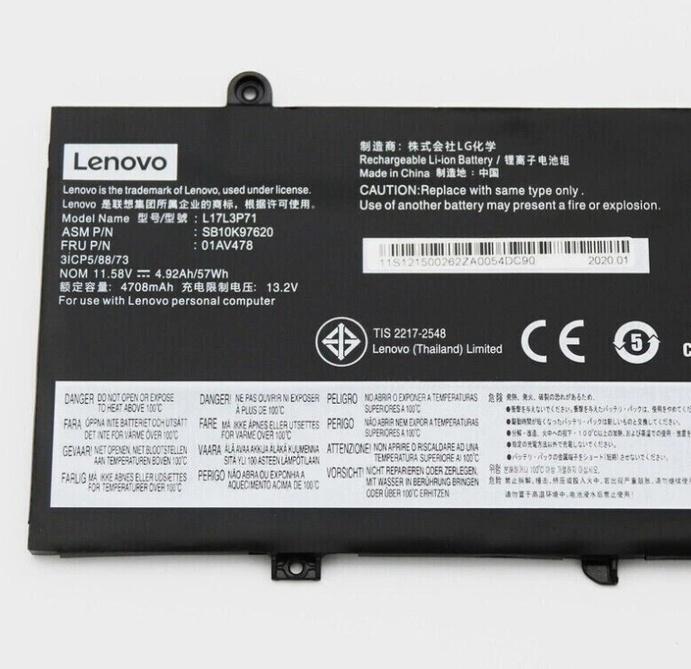 Genuine 57Wh 01AV478 01AV480 Battery For Lenovo ThinkPad T480s Series L17L3P71