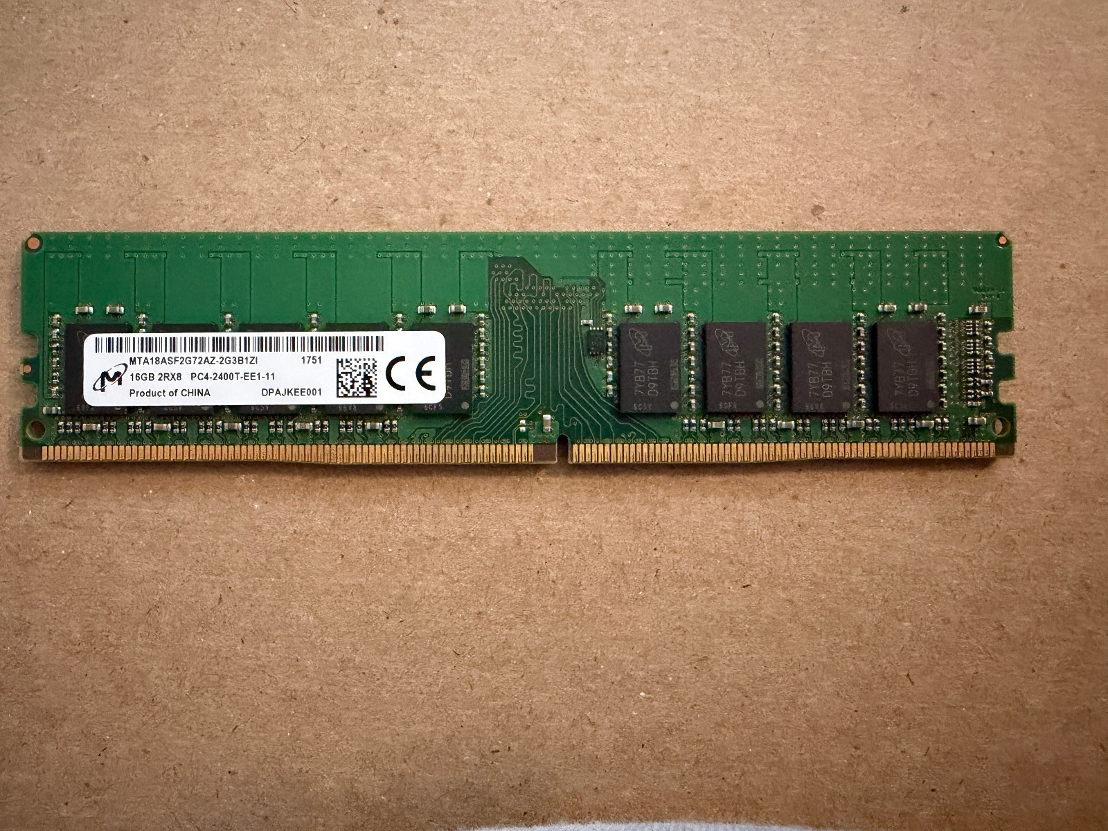 MICRON 16GB 2RX8 PC4-2400T-EE1-11-MTA18ASF2G72AZ-SERVER MEMORY