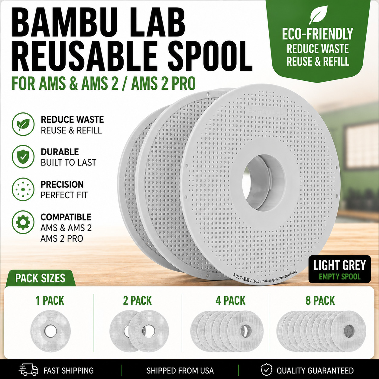 Genuine Bambu Lab Reusable Empty Filament Spool Light Grey AMS 1 2 4 8 Pack Lot