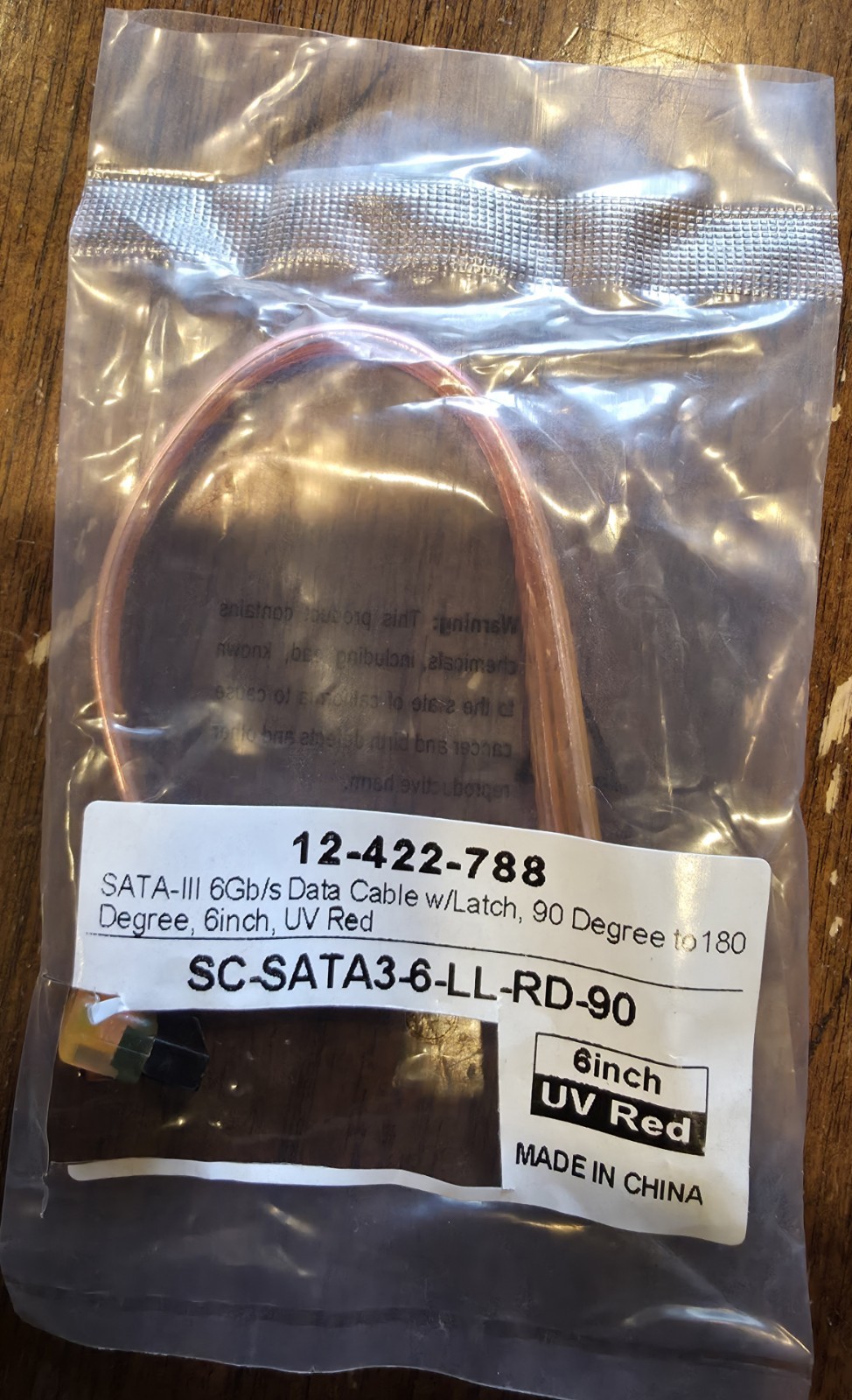 Brand New Coboc  6" SATA III 6Gb/s Data Cable w/Latch UV Red SC-SATA3-6-LL-RD-90