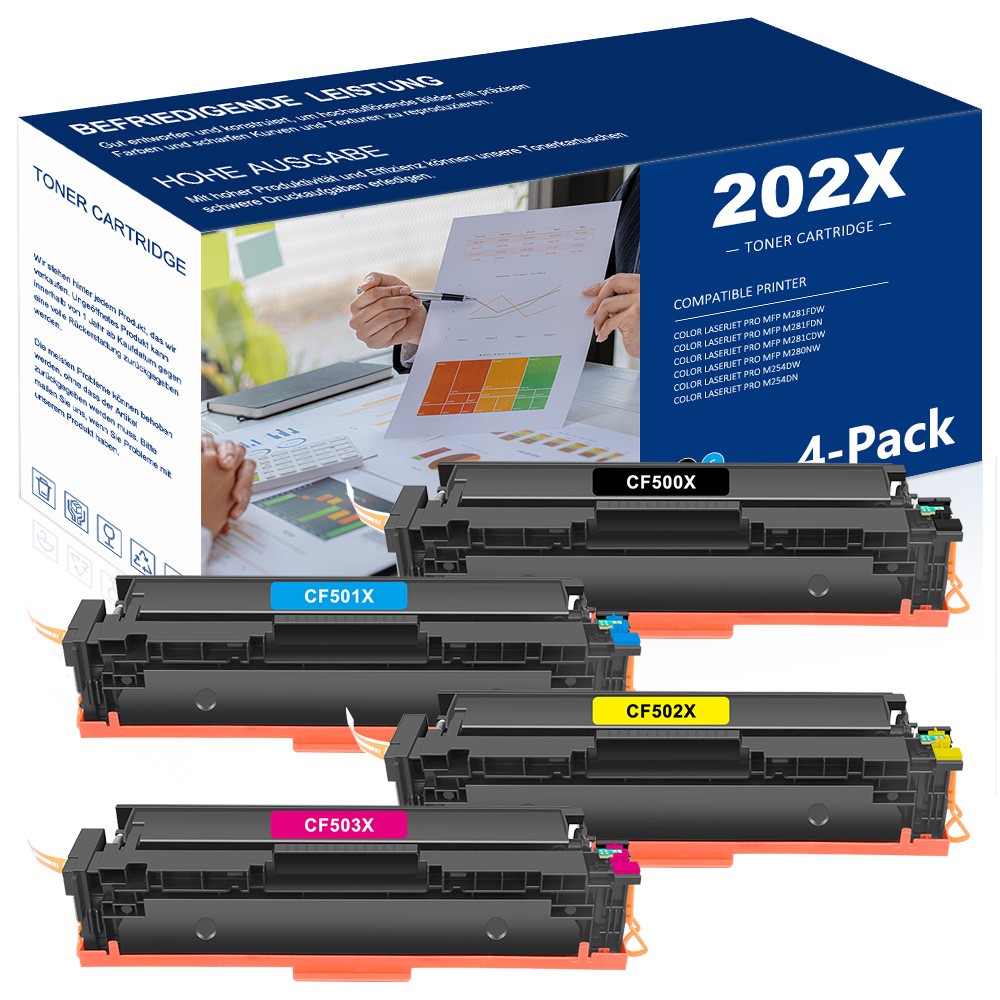 4P for HP LaserJet Pro M254dw M281cdw M281fdw MFP Color Toner CF500X 202X ink