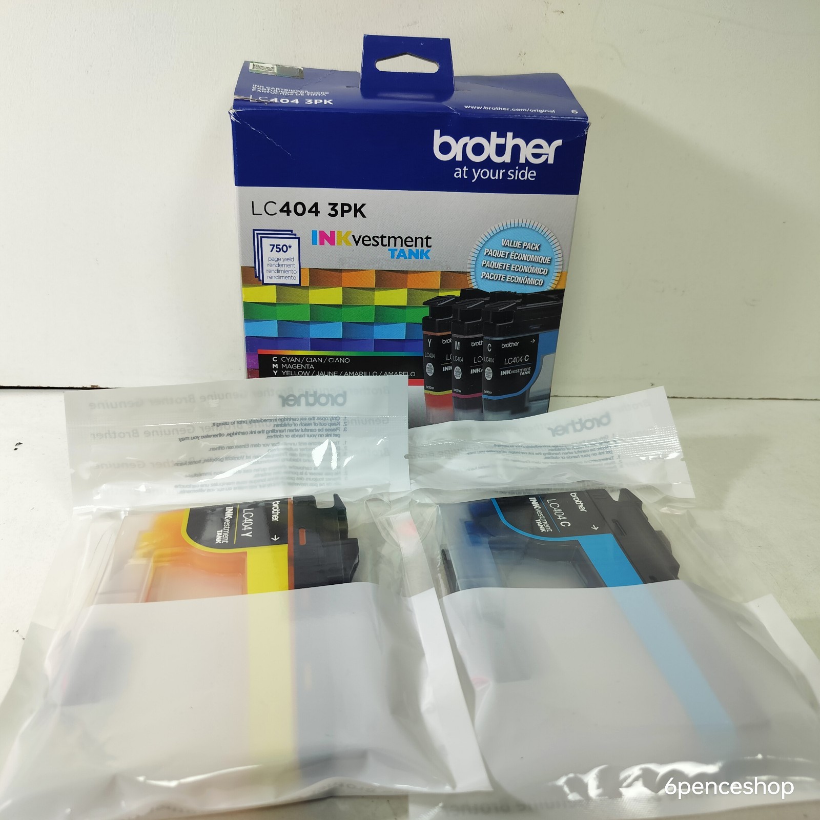 10/2027-Sealed in OB-Brother LC404 2PK Cyan/Yellow Yield Ink Cartridge