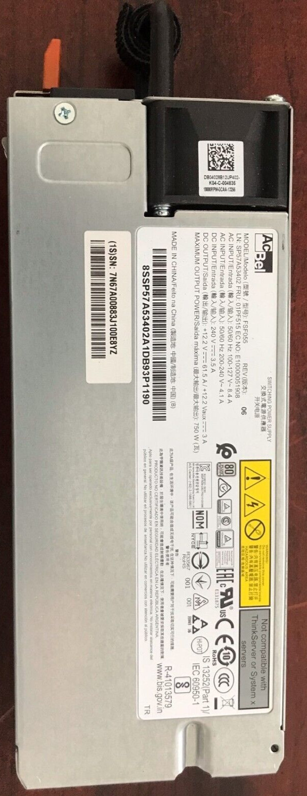 AC BEL FOR IBM 750w 80 Plus Platinum Power Supply FSF055  PLZ READ 