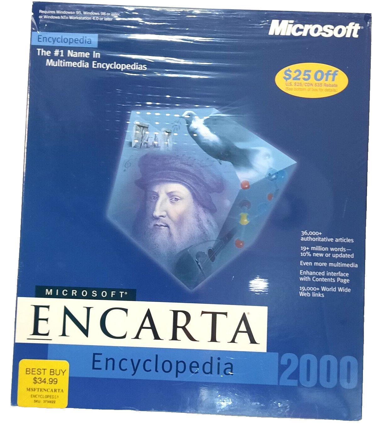 Vintage MICROSOFT Encarta ENCYCLOPEDIA  2000 Windows PC CD ~ Big Box ~ NOS  NRFB