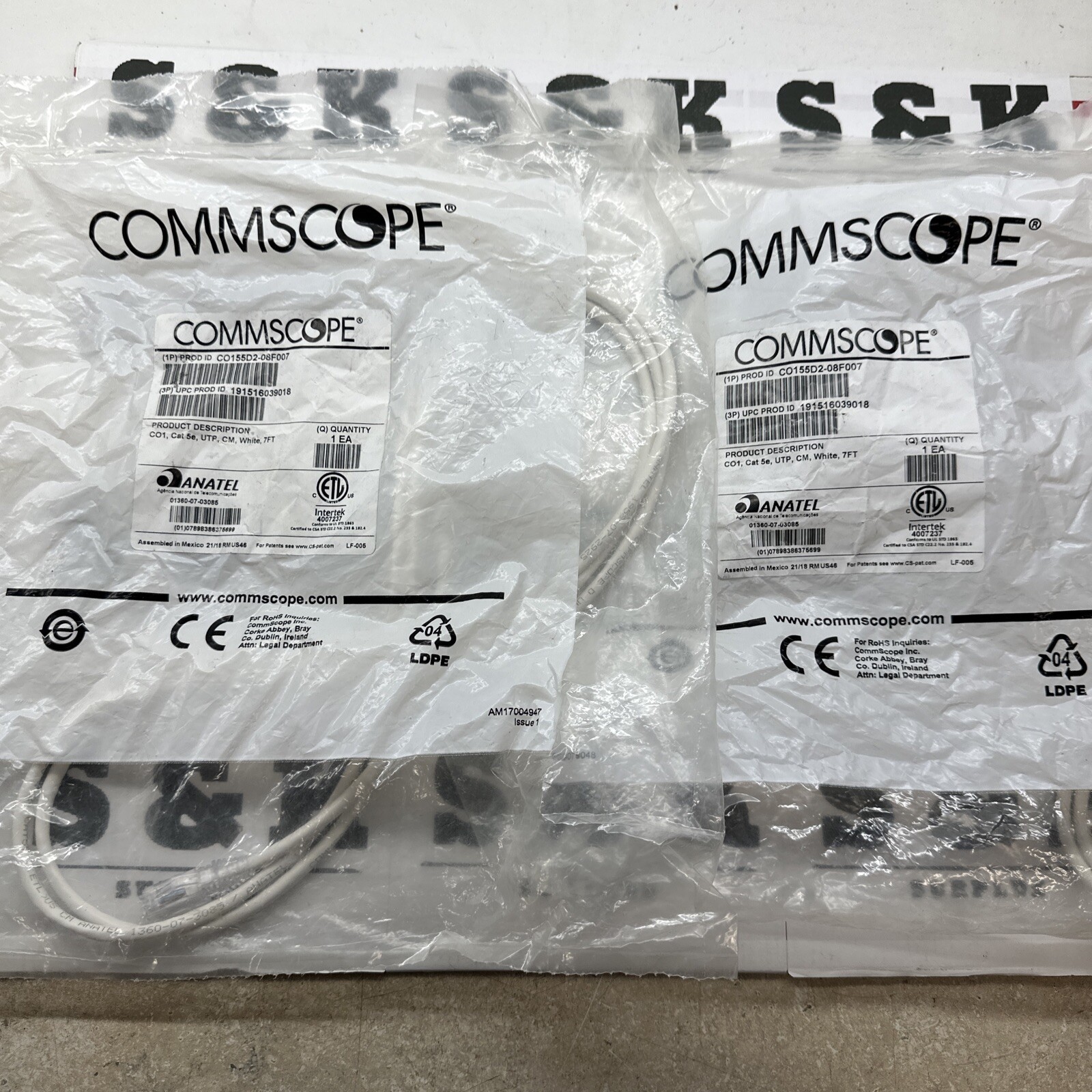 Lot of 2 New NOS Commscope CO1 Cat 5e CAT5e UTP CM White 7ft Cable CO1