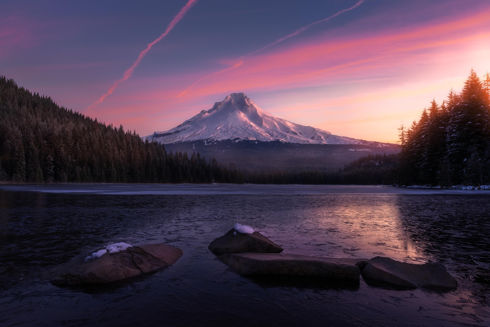 Landscape oregon winter sunrise lake mountains nature Custom Gaming Mat Desk