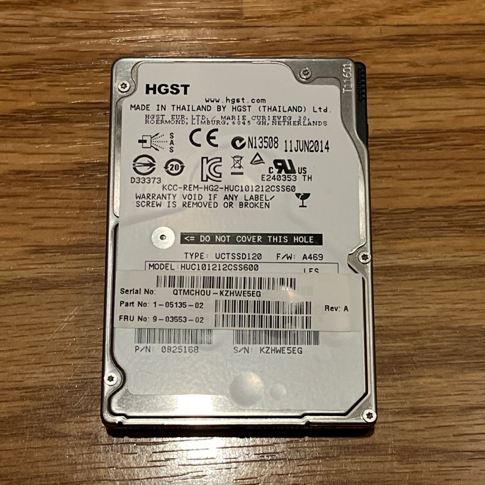 HGST/NetApp 1.2TB 0B28479 SAS Server 2.5" HDD HUC101212CSS600 512 Format