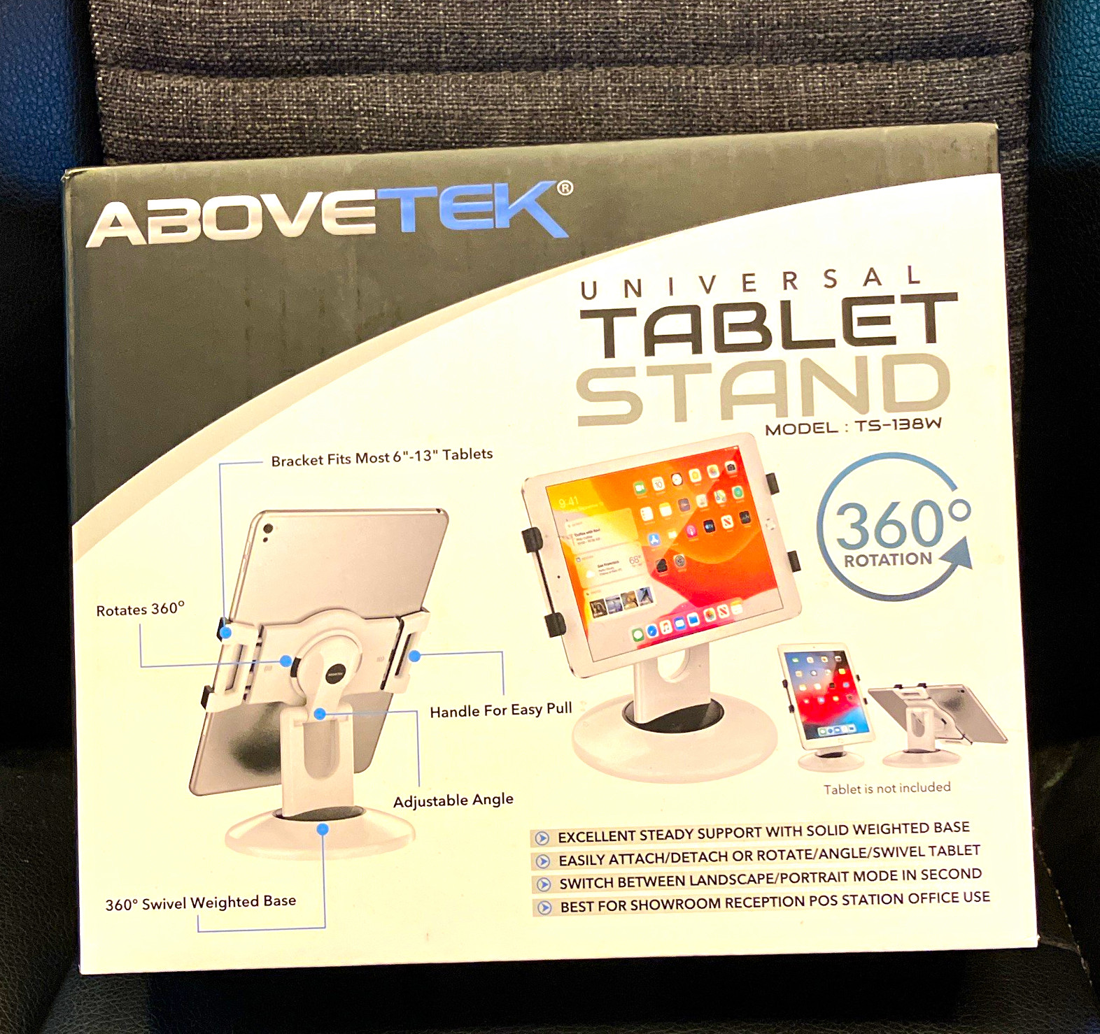 AboveTEK TS-138W Aluminum Desktopy Tablet Stand 360 Rotating White 6-13in