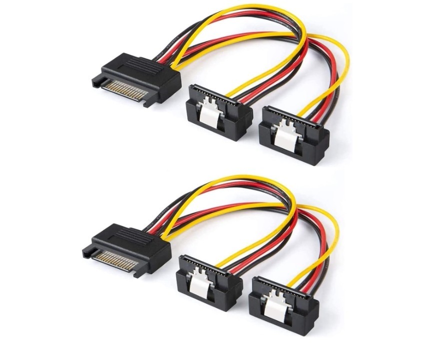 2-Pack 6Inch SATA Power Cable 15Pin SATA to 2xSATA Cable 15 Pin Male to Female