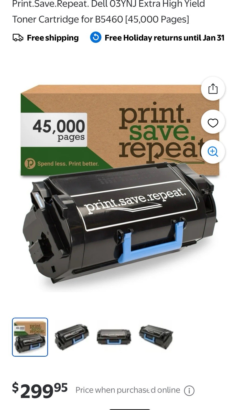 Print.Save.Repeat. Dell 03YNJ Toner Cartridge B5460, B5460dn [45K Pages]