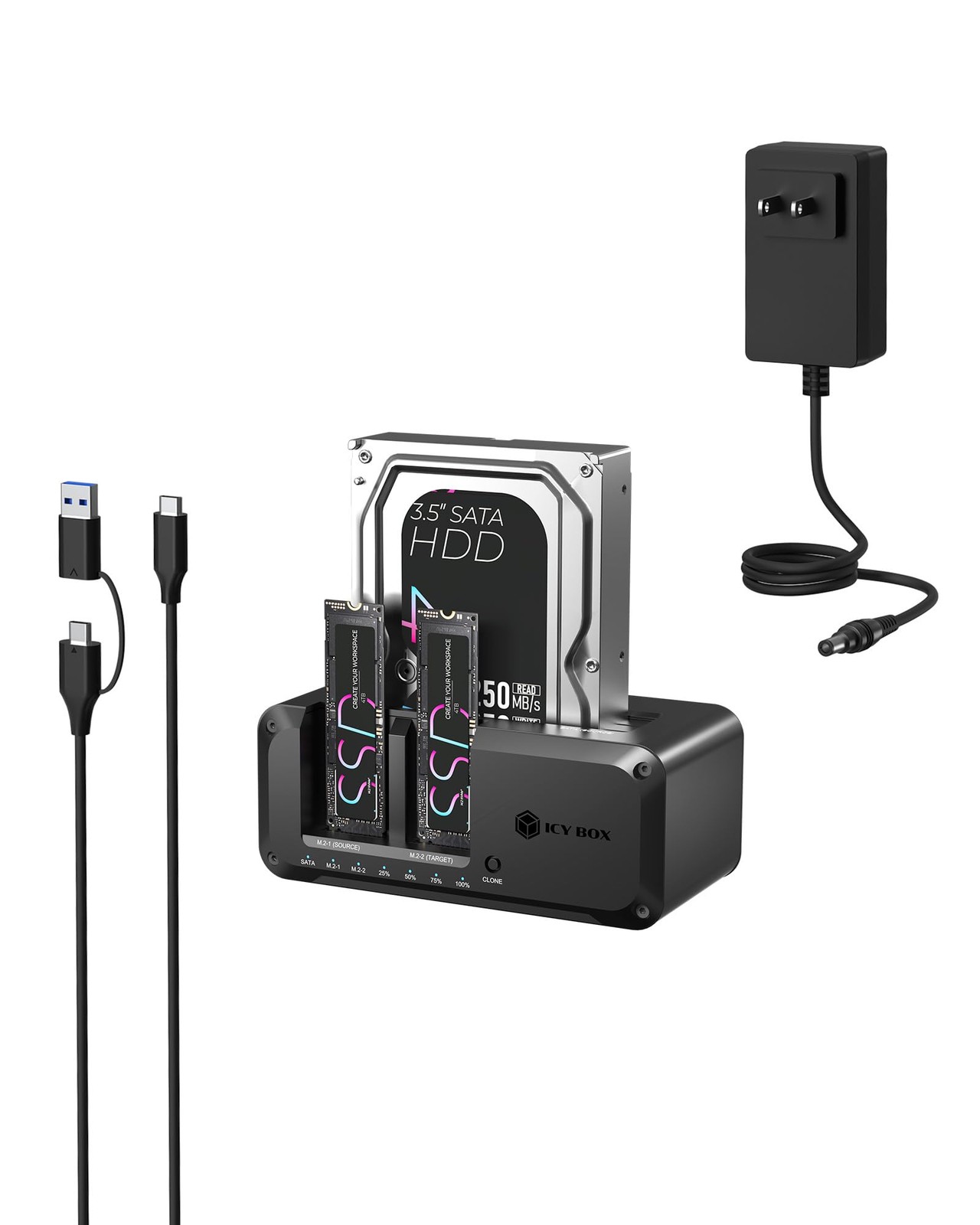 M.2 NVMe & SATA SSD/HDD Hard Drive Docking Station, ICY BOX USB-C 10Gbps NVMe Cl