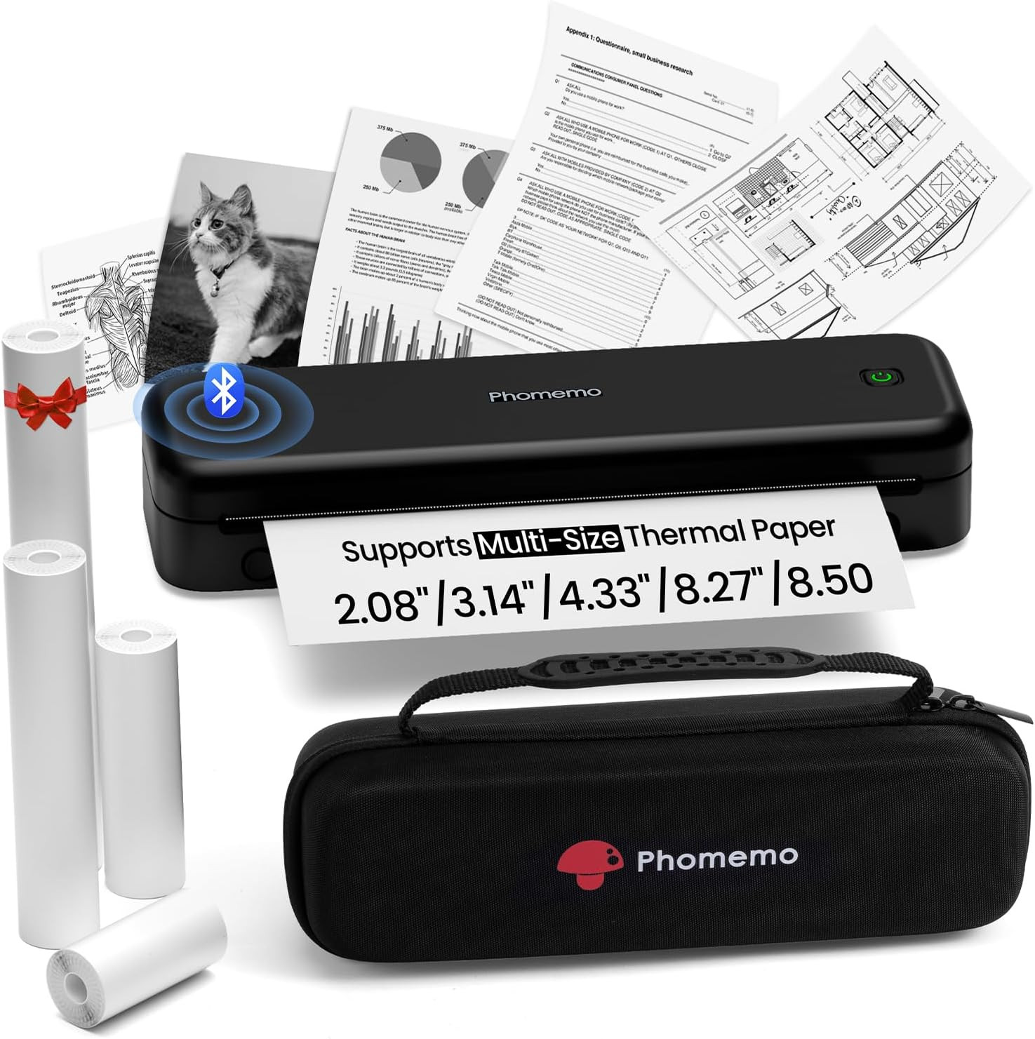 Upgraded 300DPI Portable Printers Wireless for Travel, M834 Bluetooth Thermal Pr