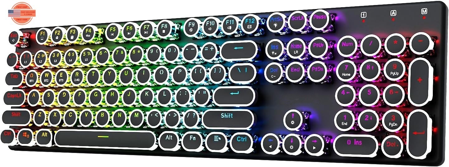 Teclado mecánico inalámbrico para juegos estilo máquina de escribir, Bluetooth