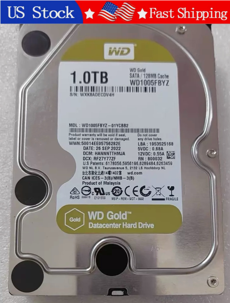 1PC Used Western Digital WD1005FBYZ 01YCBB2 3.5" SATA 128MB HDD Gold 1TB 7200RPM