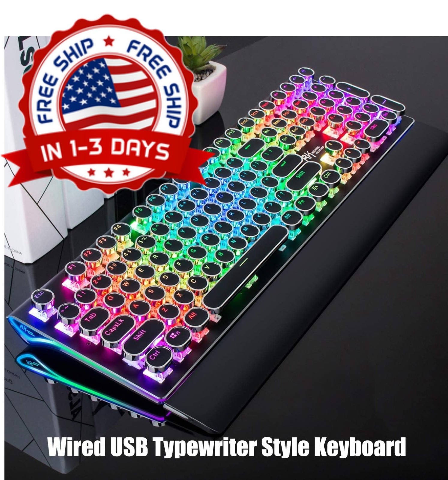 Teclado mecánico para juegos estilo máquina de escribir con retroiluminación RGB