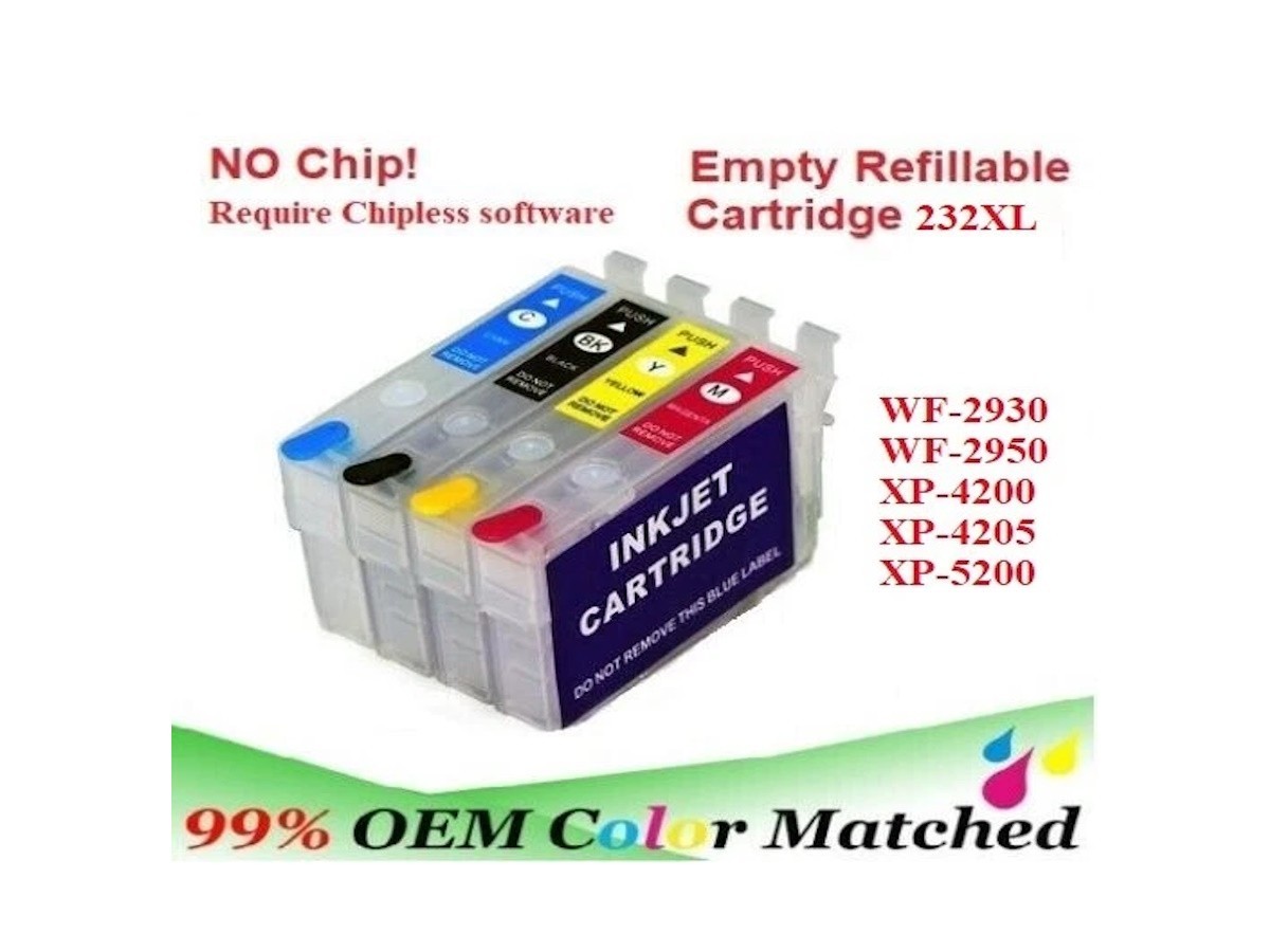 232 232XL Alternative No Chip Refillable Cartridge for WF-2950 XP-4200 XP-4205