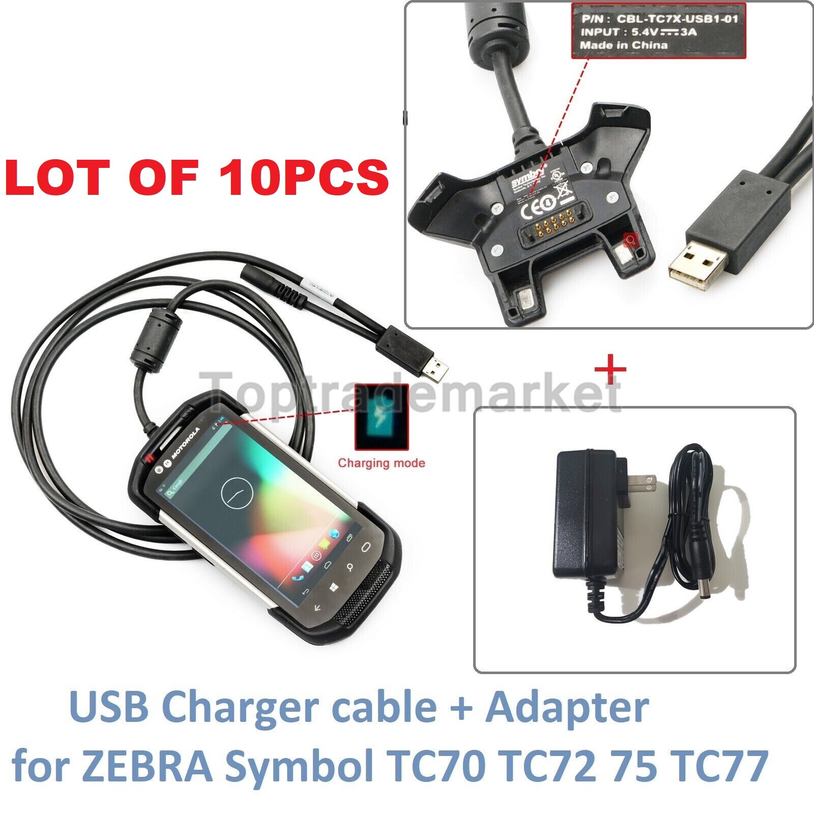 10PCS USB Data cable Charger Cable for Zebra TC70 TC75 TC72 77 CBL-TC7X-USB1-01