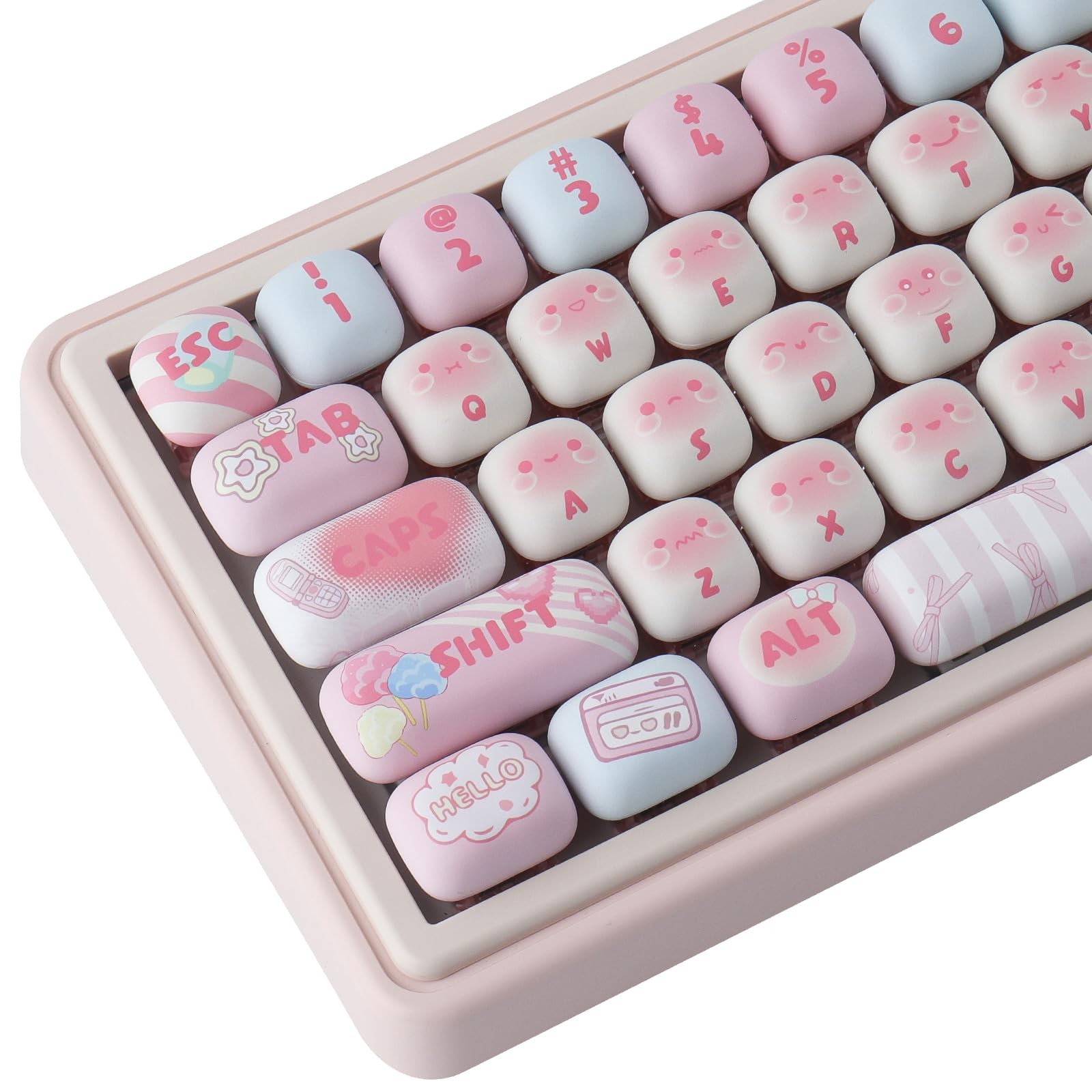 138 PCS PBT Keycaps Cute Cotton Candy MOG Profile Mechanical Keyboard Caps