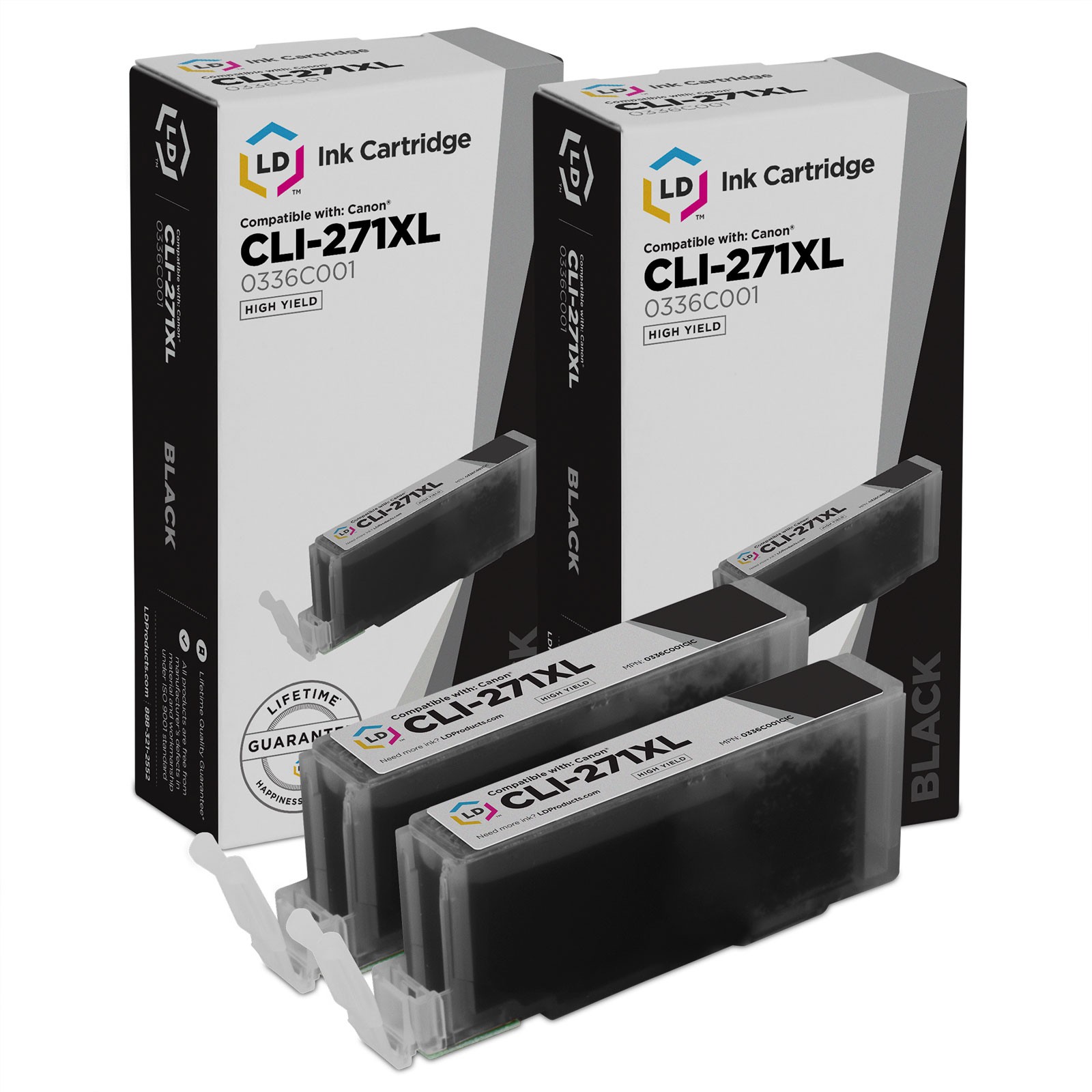 LD Compatible Canon CLI-271XL / 0336C001 2PK High Yield Black Cartridges