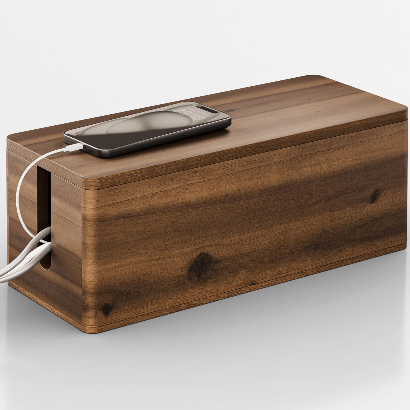 TIDITA Acacia Wood Large Cable Management Box Round Edge - 16" L Wooden Power